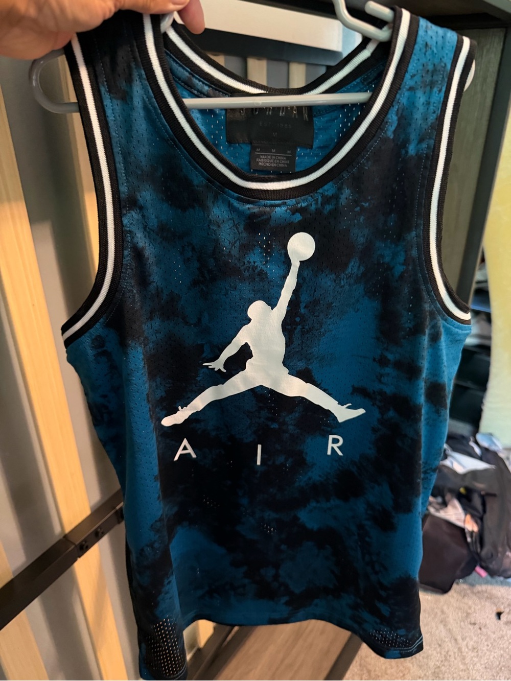 Nike Blue and Black Tie-Dye Jumpman Mesh Tank